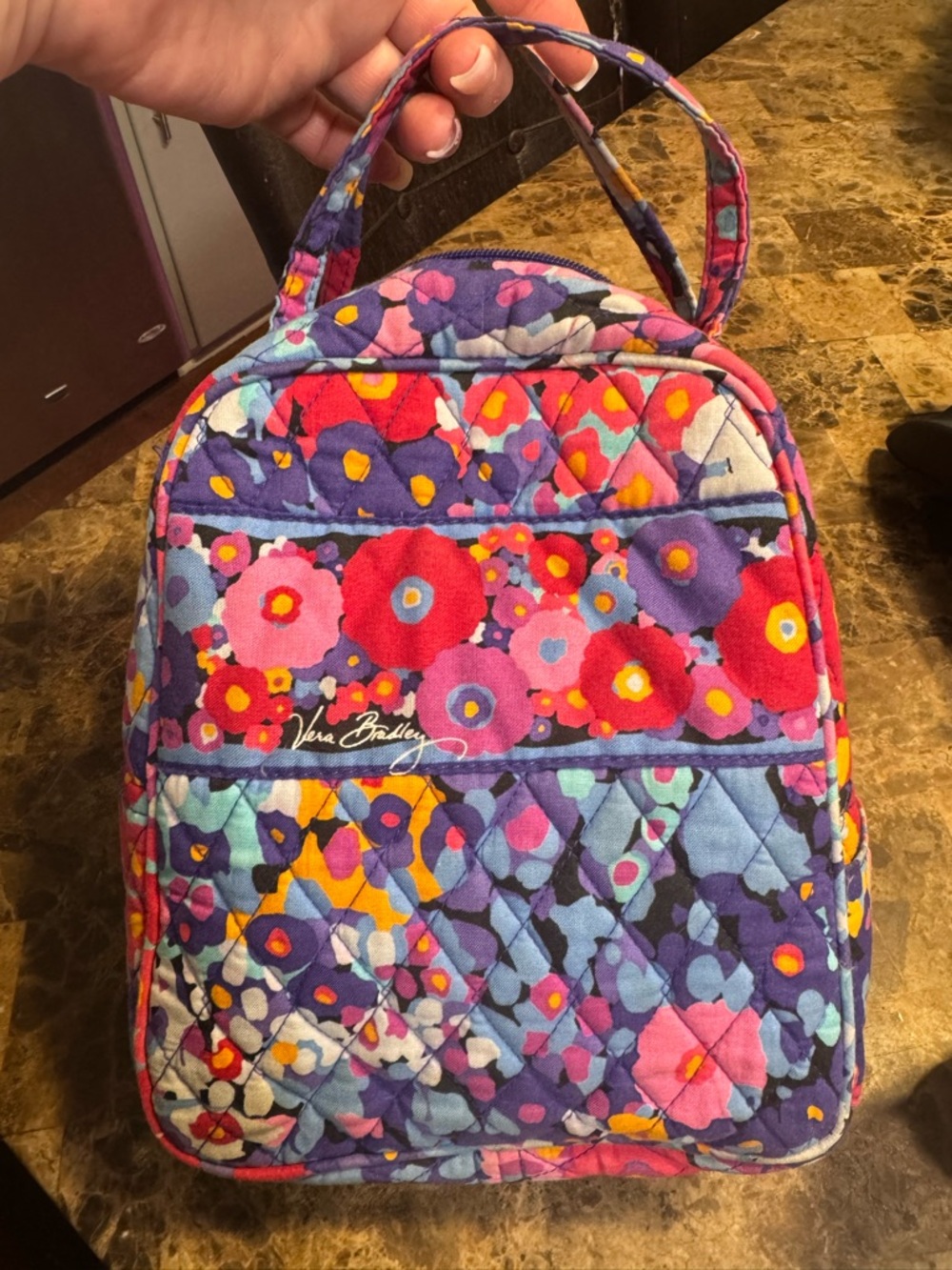 Vera Bradley Purple Floral Quilted Cosmetic Backpack in Multicolor